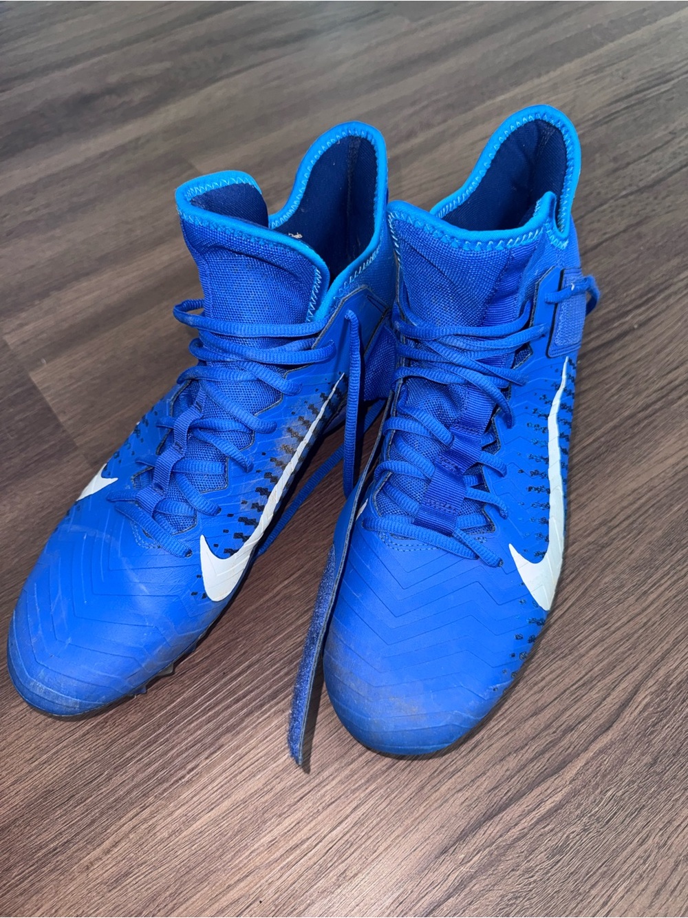 Blue Men's High-Top Soccer Cleats with White Swoosh 11.5